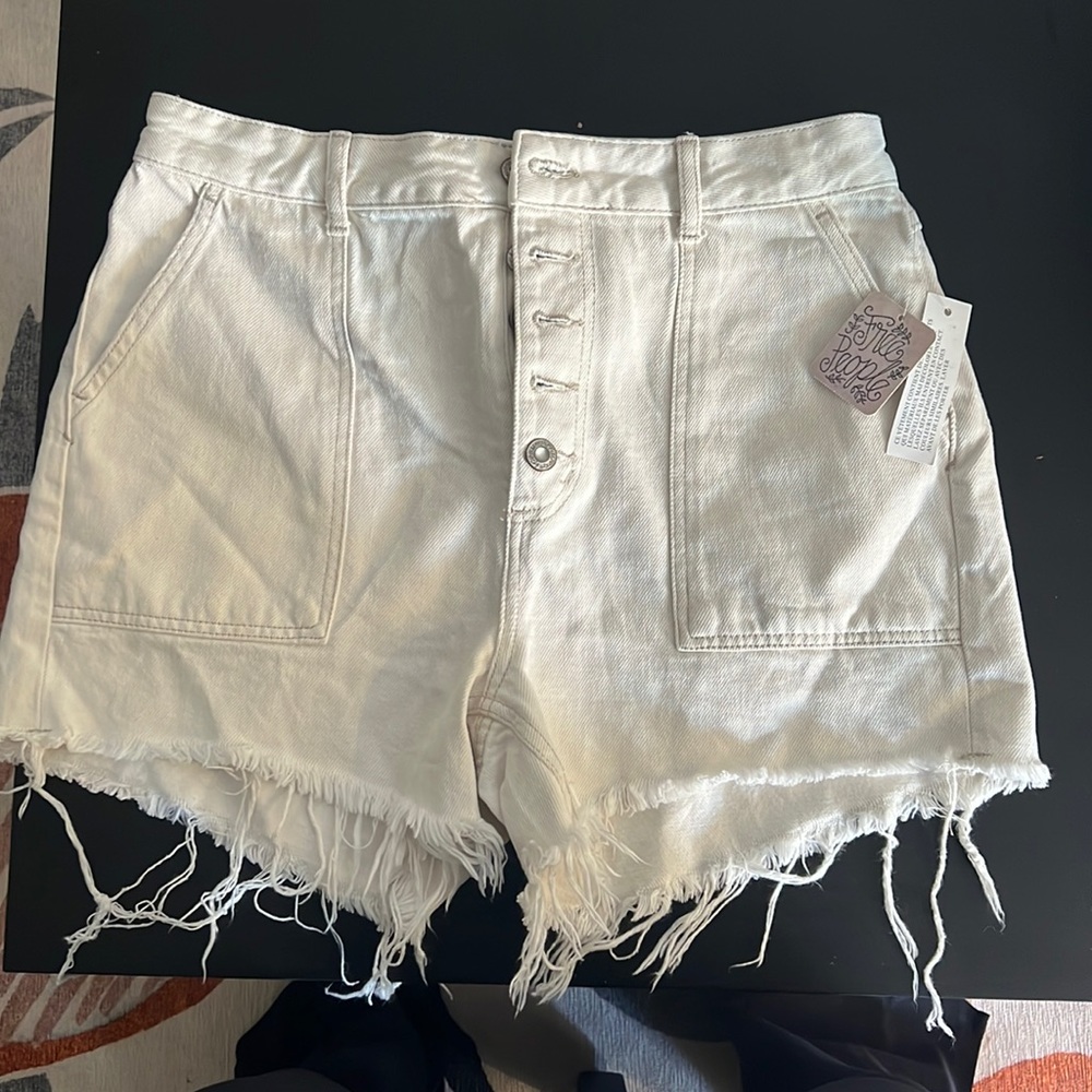 Free people white distressed high rise jean shorts